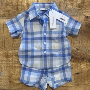 Janie and Jack Blue Plaid Button Down Shirt Set